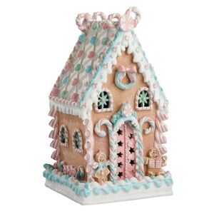 At Home Mrs. Claus' Bakery LED Gingerbread House 14" pastel Christmas holidays